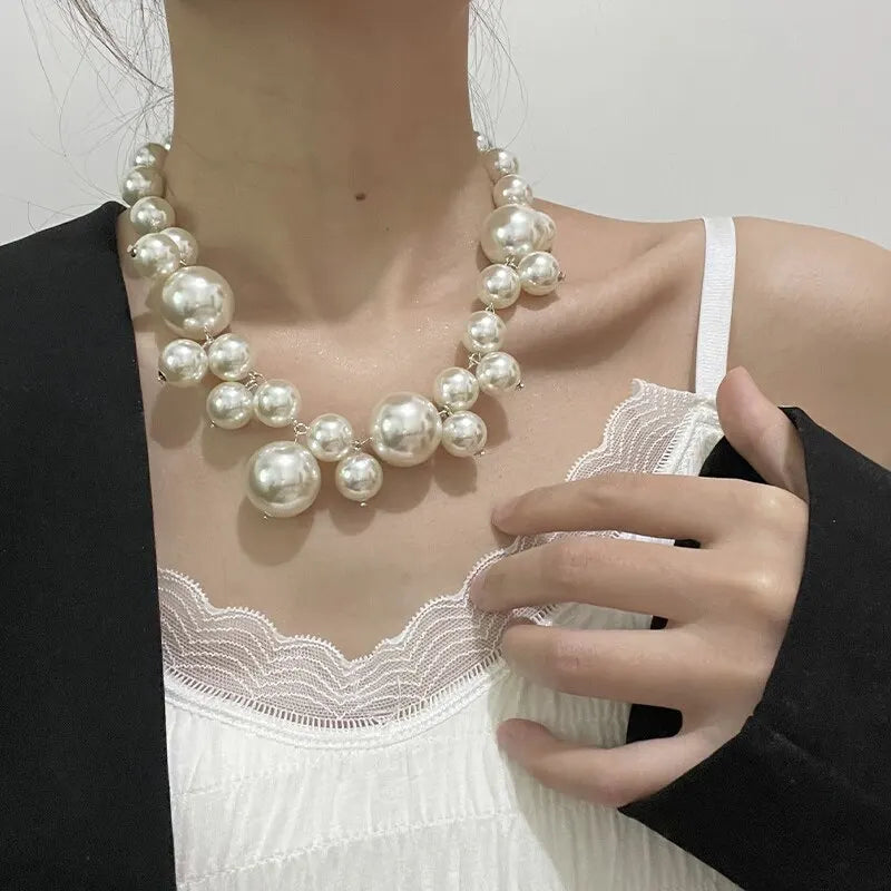 Chunky pearl statement necklace with elegant drop detail, timeless luxury jewelry for women