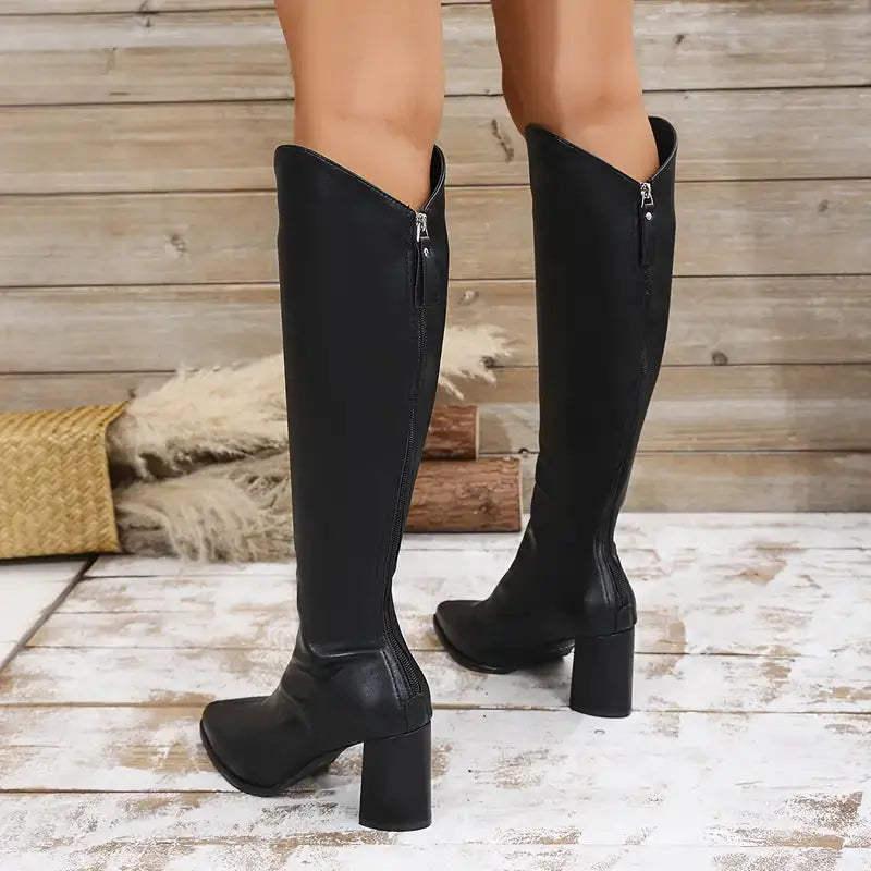 Women's knee-high boots in microfiber finish, sleek silhouette with timeless chic design for all-day comfort