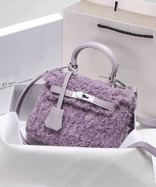 Mini sac à main élégant et durable en fausse fourrure violette pour femme - Urbann-Vibe