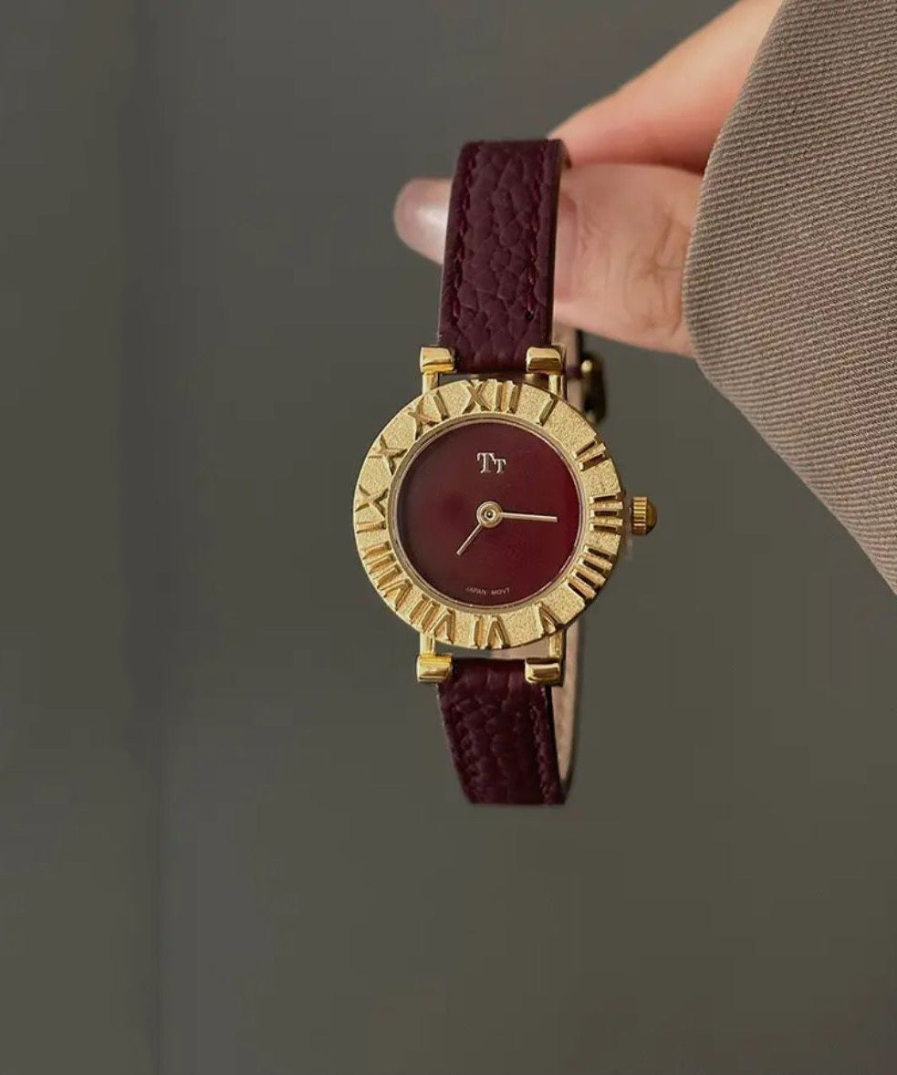 Montres élégantes en acier inoxydable rouge, cuir et cristal Hardlex - Urbann-Vibe