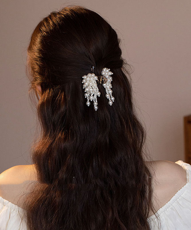 Épingle à cheveux élégante en alliage acrylique blanc avec pompon de perle - Urbann-Vibe