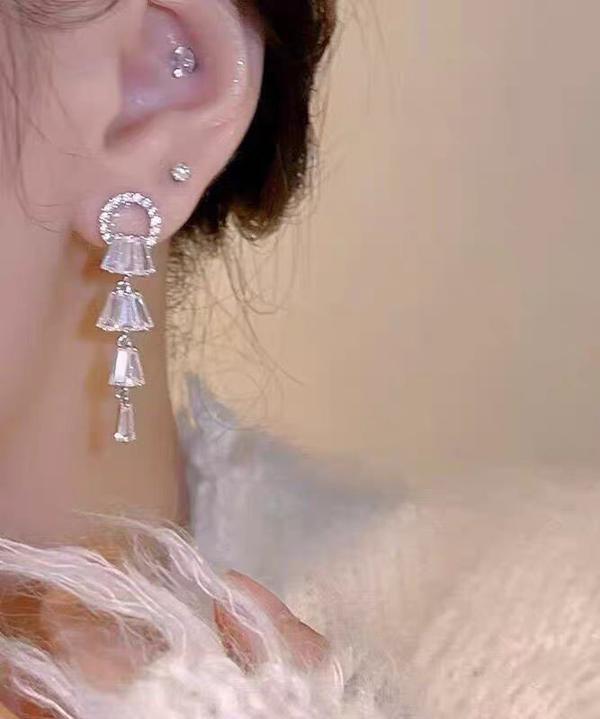 Boucles d'oreilles pendantes élégantes en alliage de zircon blanc - Urbann-Vibe
