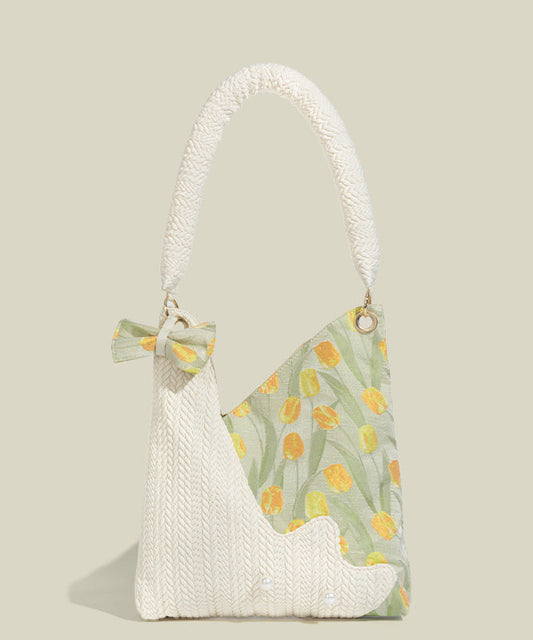Sacs à bandoulière élégants en coton patchwork blanc asymétrique - Urbann-Vibe