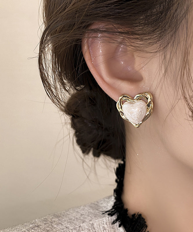 Boucles d'oreilles à tige élégantes en cuivre blanc surdoré avec émail goutte à goutte Love - Urbann-Vibe
