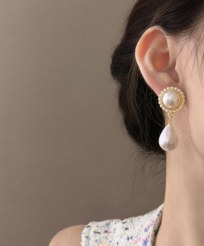 Boucles d'oreilles pendantes élégantes en alliage d'argent sterling blanc avec perles en forme de goutte d'eau - Urbann-Vibe