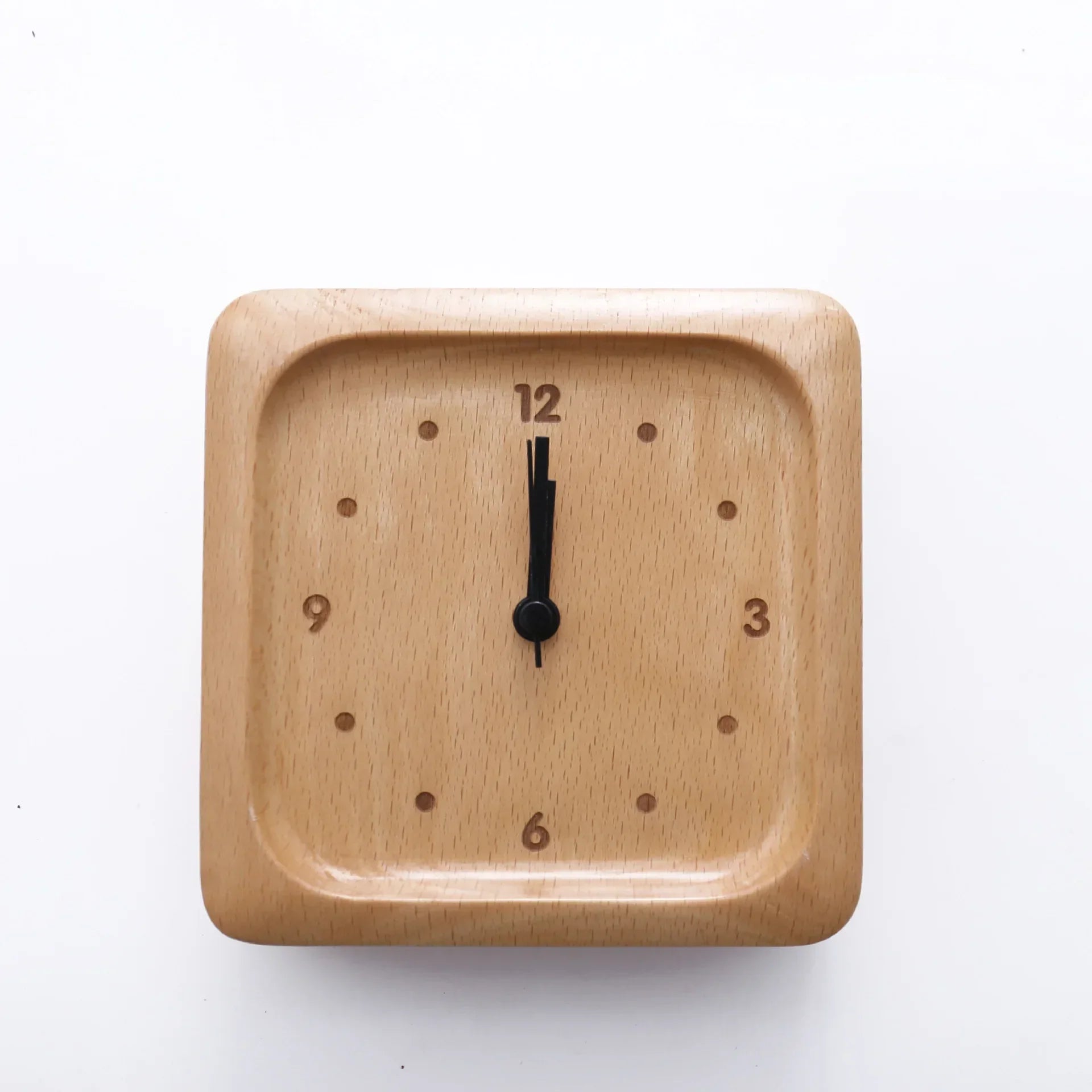 TIMBRIA minimalist beech wood alarm clock with silent sweep mechanism and natural grain finish