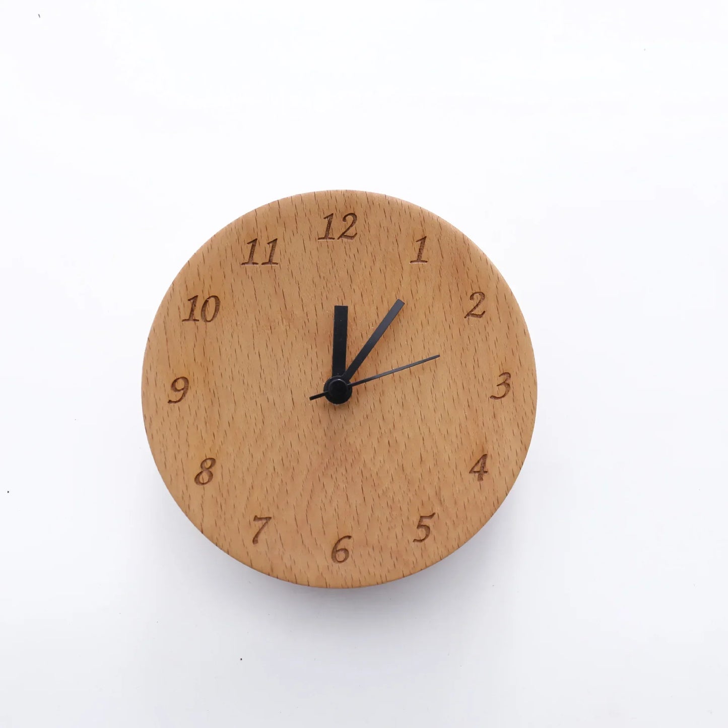 TIMBRIA minimalist beech wood alarm clock with silent sweep mechanism and natural grain finish