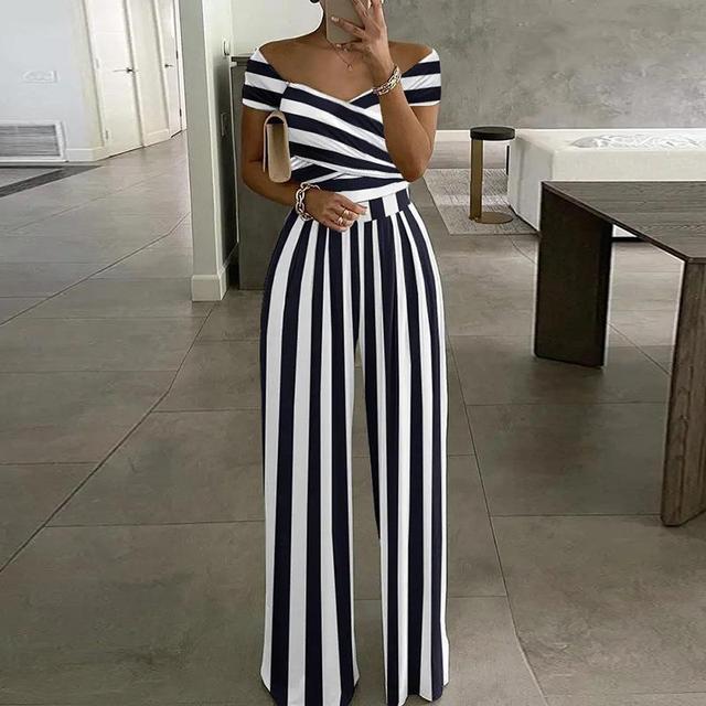 Floral off-shoulder jumpsuit wide-leg wrap bust elegant women's formal lightweight breathable