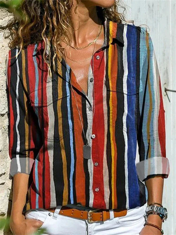 Isabelle | Women's Floral Print Long Sleeve Button-Down Blouse