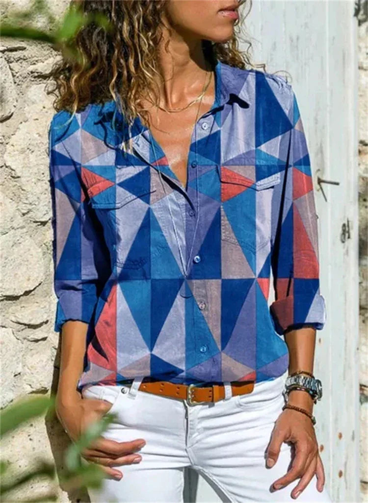 Isabelle | Women's Floral Print Long Sleeve Button-Down Blouse