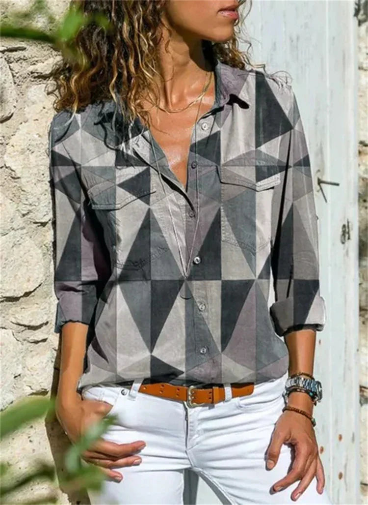 Isabelle | Women's Floral Print Long Sleeve Button-Down Blouse
