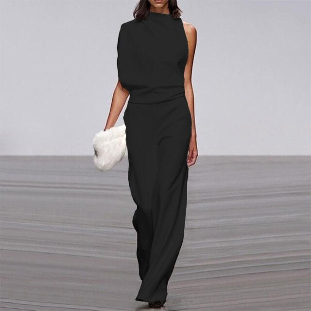 Vivienne | Women's Sleeveless Wide Leg Jumpsuit Mock Neck Formal