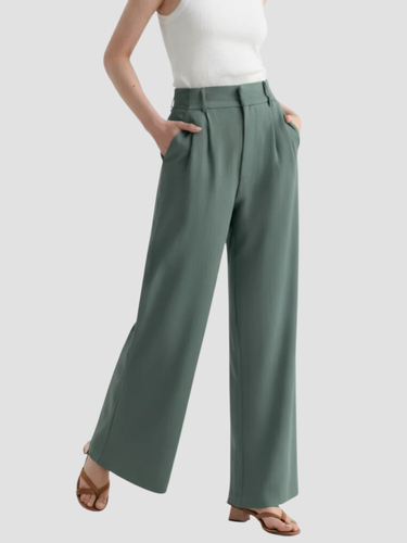 Women's high-waist wide-leg dress pants tailored fit smooth woven fabric for office professionals