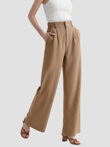 Women's high-waist wide leg dress pants tailored fit smooth woven fabric for office professionals