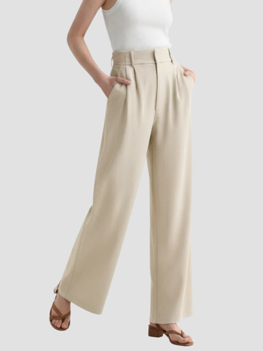 Women's high-waist wide leg dress pants tailored fit smooth woven fabric for office professionals