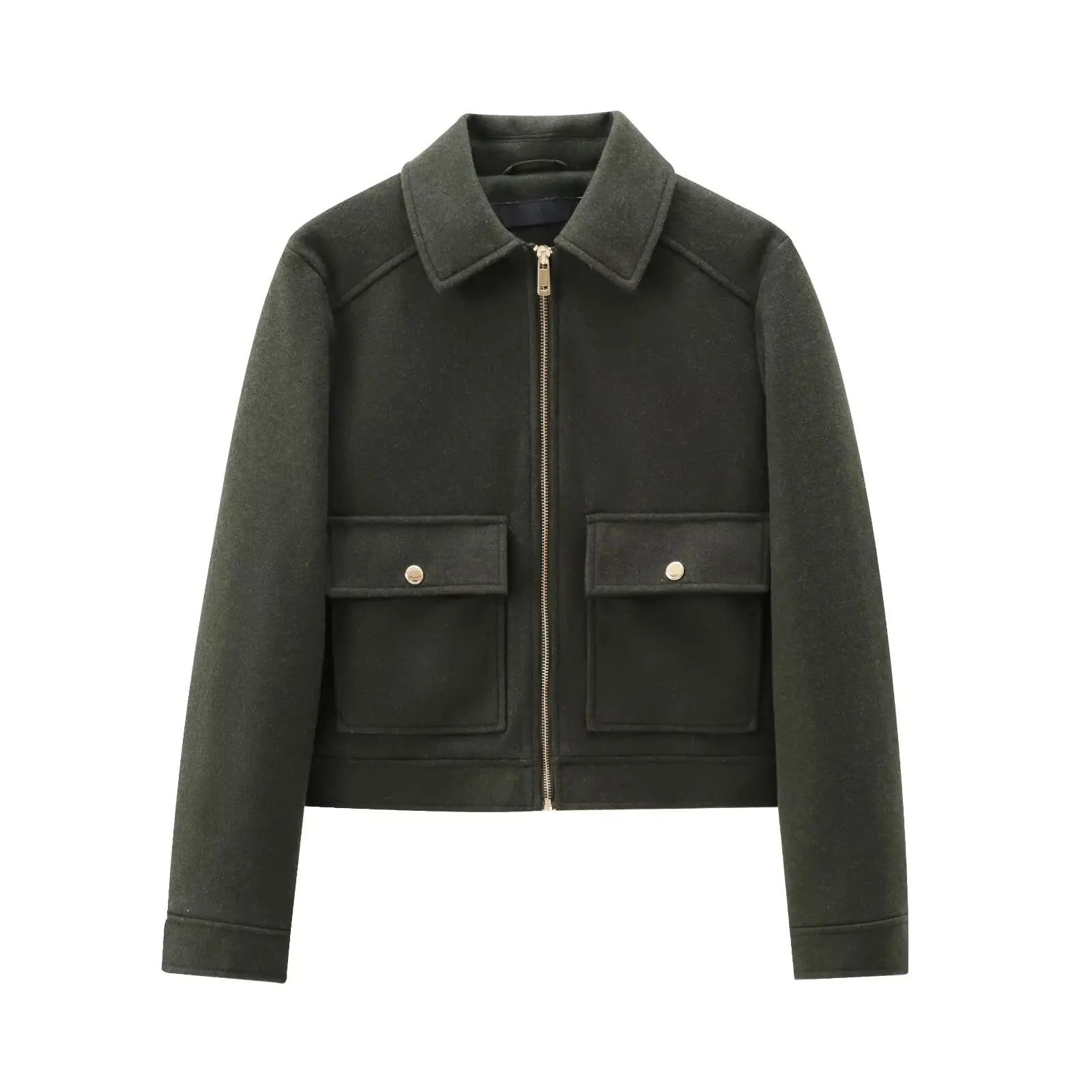 Women's winter zip-up jacket in elegant cut with long sleeves, warm fabric, and practical pockets