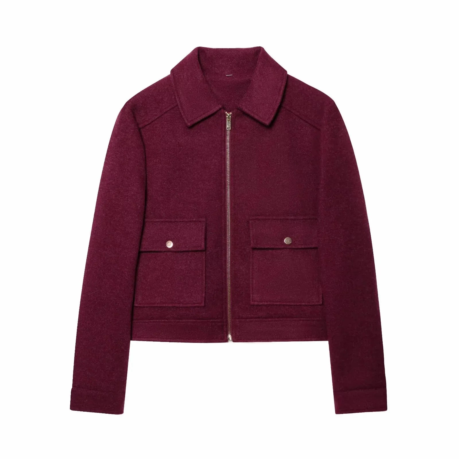 Women's winter zipper jacket elegant silhouette long sleeves warm high-quality fabric with practical pockets