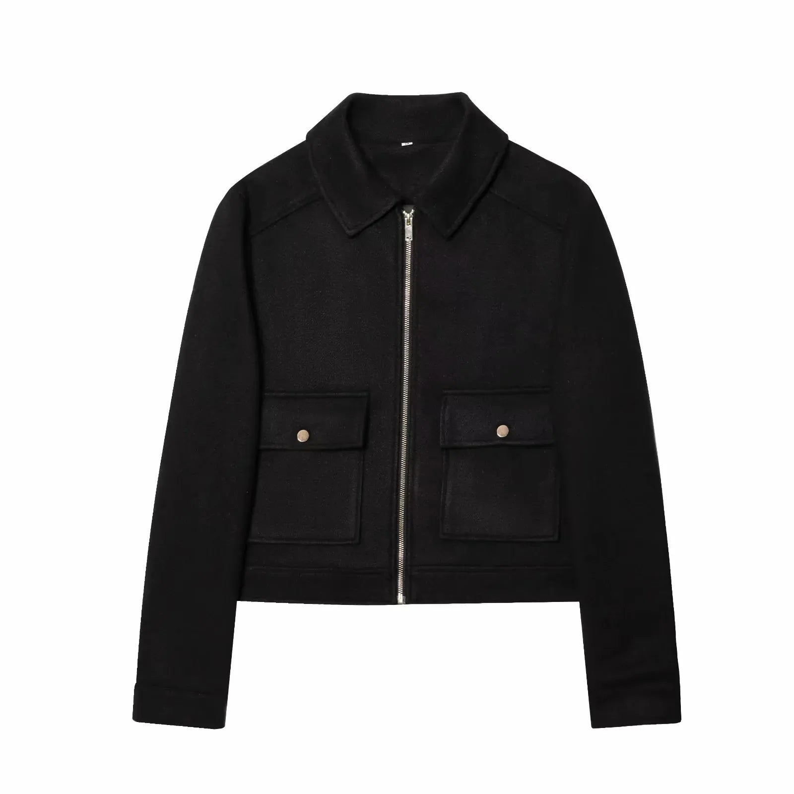 Women's winter zipper jacket elegant silhouette long sleeves practical pockets high-quality warm fabric