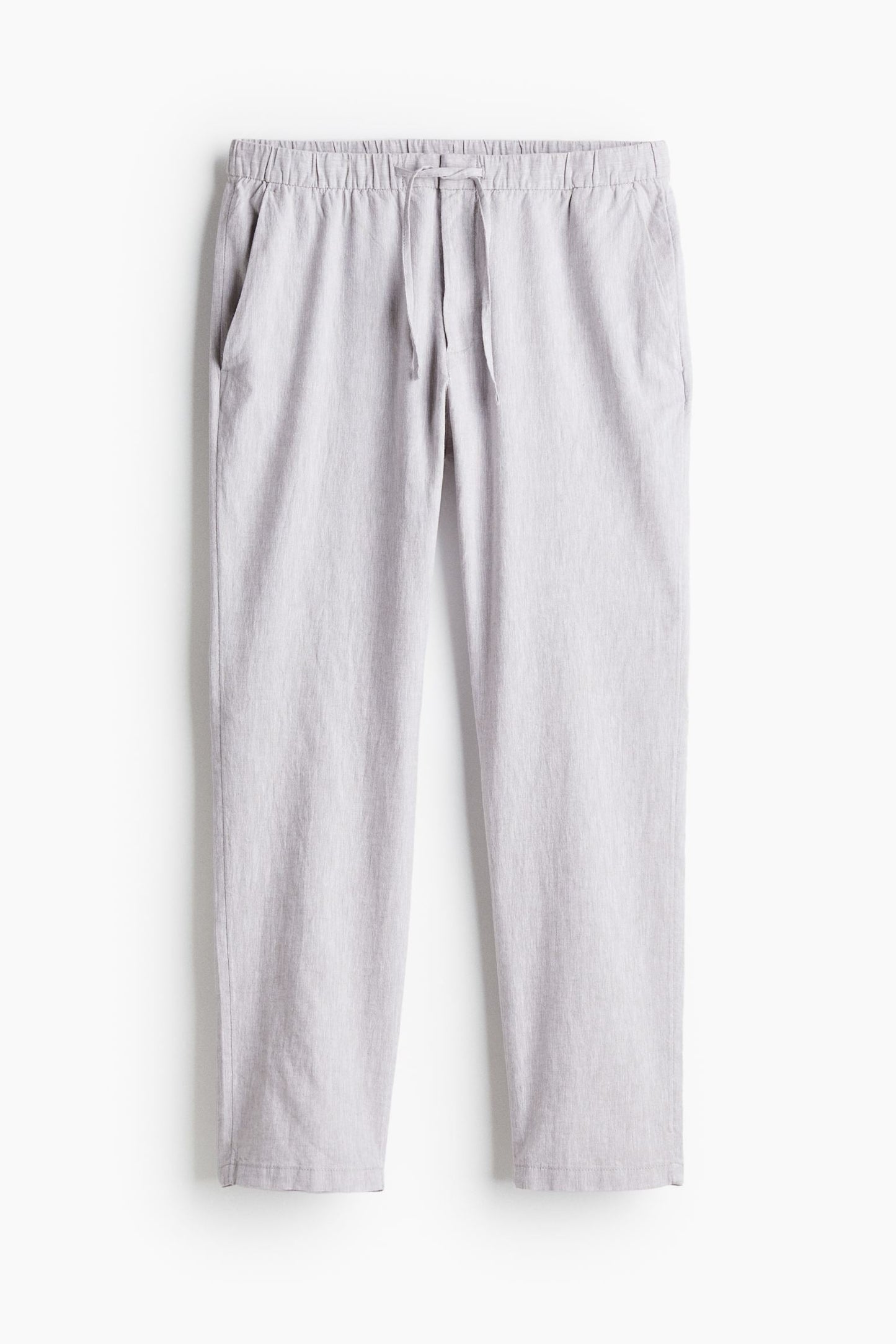 Women's beige linen blend wide-leg pants with hidden elastic waistband and side pockets