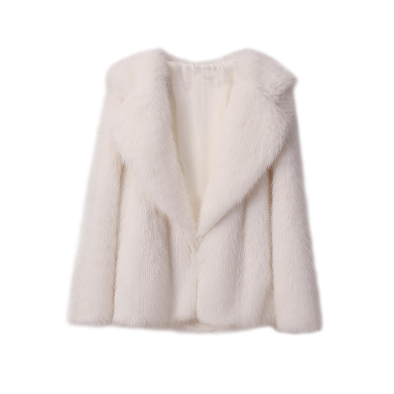 White faux fur jacket women long sleeves vintage-inspired silhouette plush winter elegance