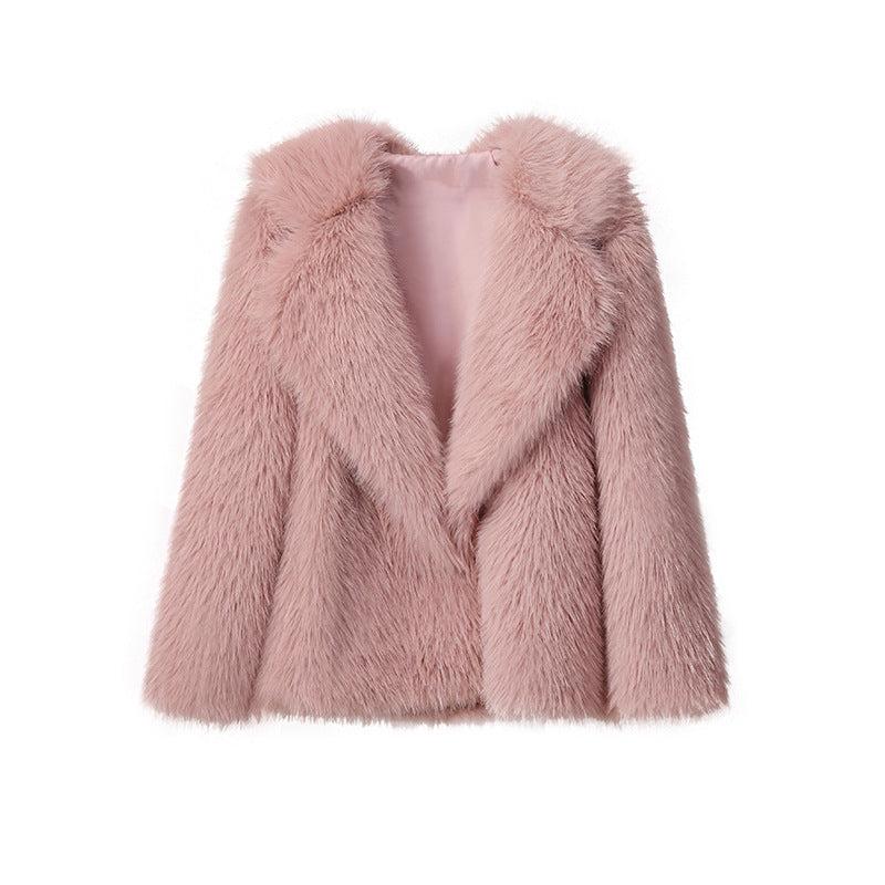 White faux fur jacket women long sleeve vintage-inspired plush coat elegant winter outerwear
