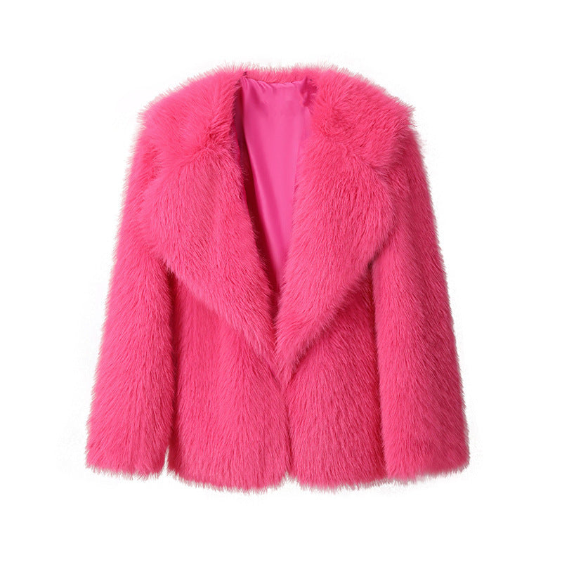 White faux fur jacket women long sleeves vintage silhouette plush elegant winter coat