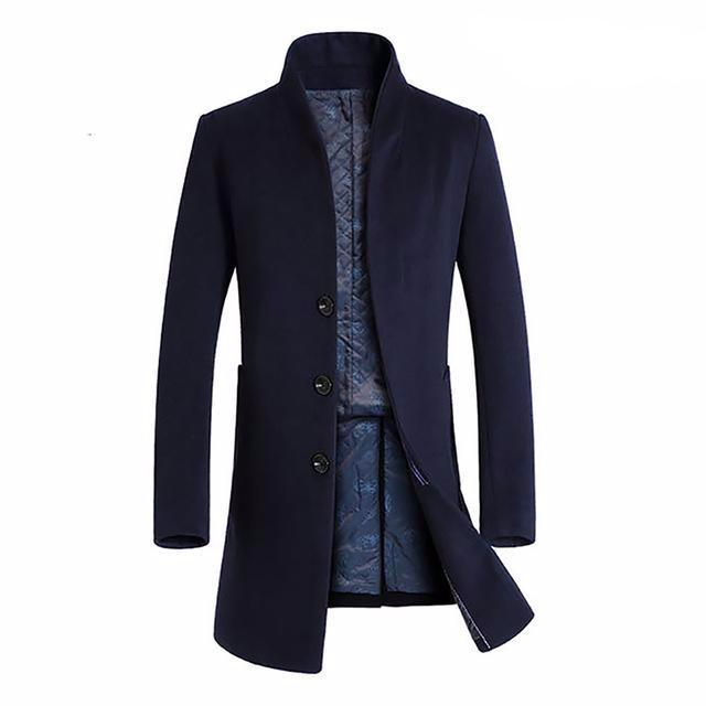 Men's wool peacoat tailored slim fit turn-down collar elegant outerwear for autumn winter