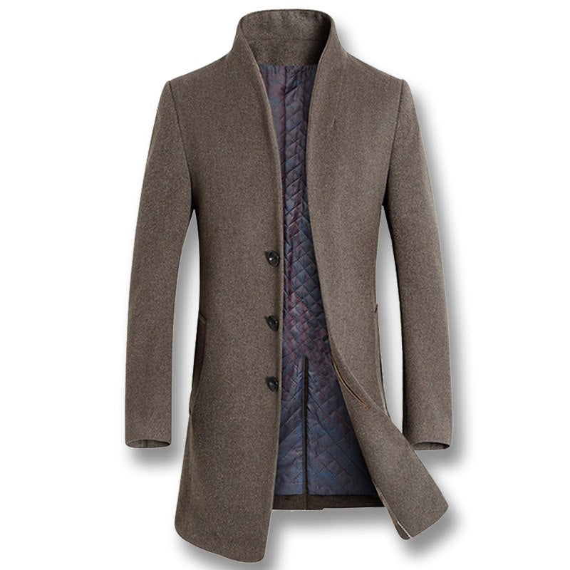 Men's wool peacoat tailored slim fit turn-down collar elegant outerwear for autumn winter