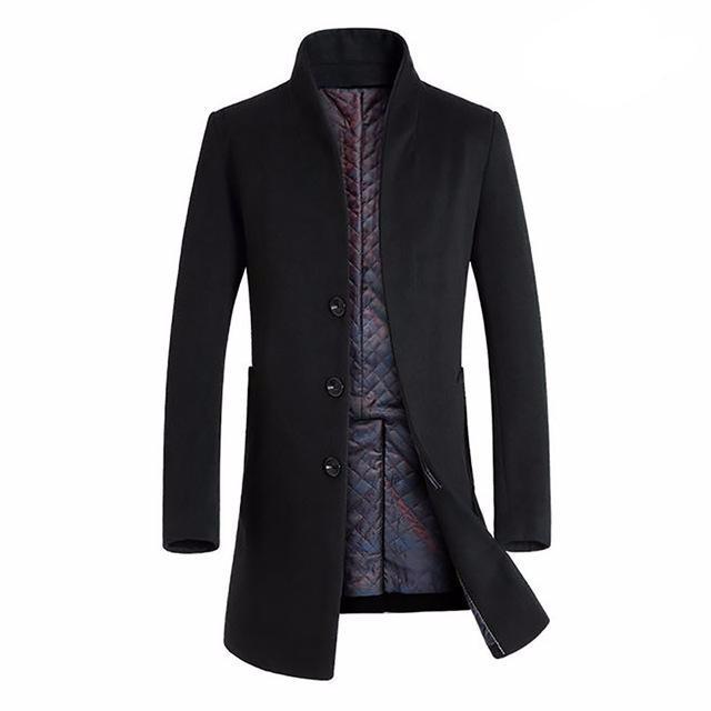 Men's wool peacoat tailored slim fit turn-down collar elegant outerwear for autumn winter