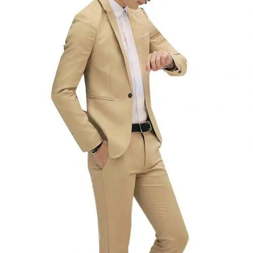 Slim fit men's wedding suit blazer and trousers set in elegant two-piece formal style