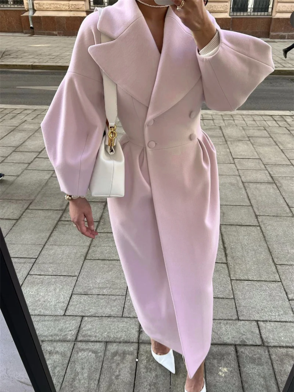 Women's elegant long winter wool blend coat classic silhouette luxurious warmth sophisticated style