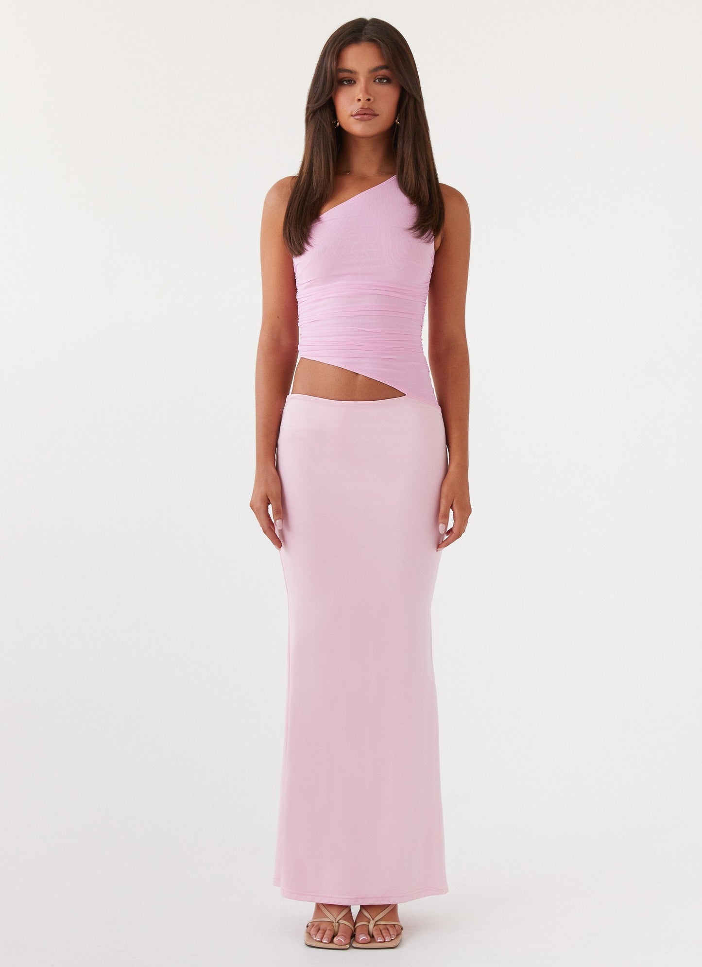 Elegant maxi dress asymmetrical neckline flowing silhouette formal women occasion gown modern refined look