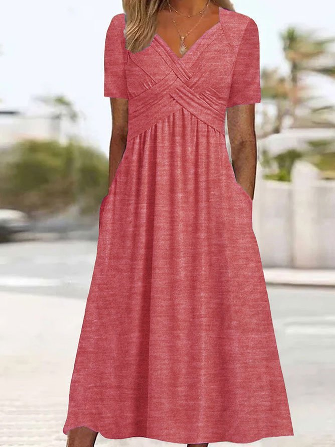 Women's lightweight flowy maxi wrap dress with V-neck, deep pockets, and elegant summer silhouette