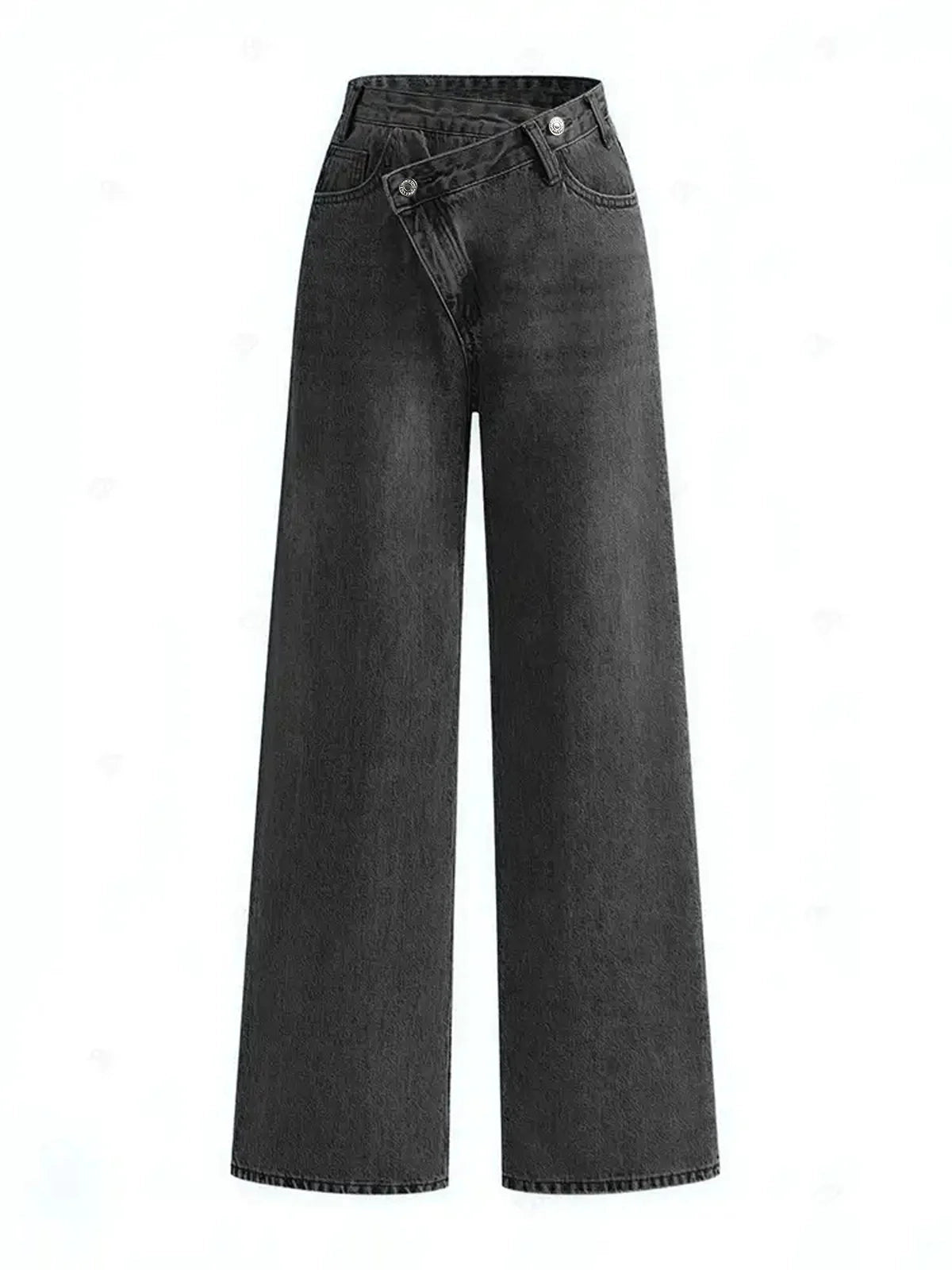 Women's elegant denim jeans modern fit airy comfort one-shoulder chiffon detail everyday wear
