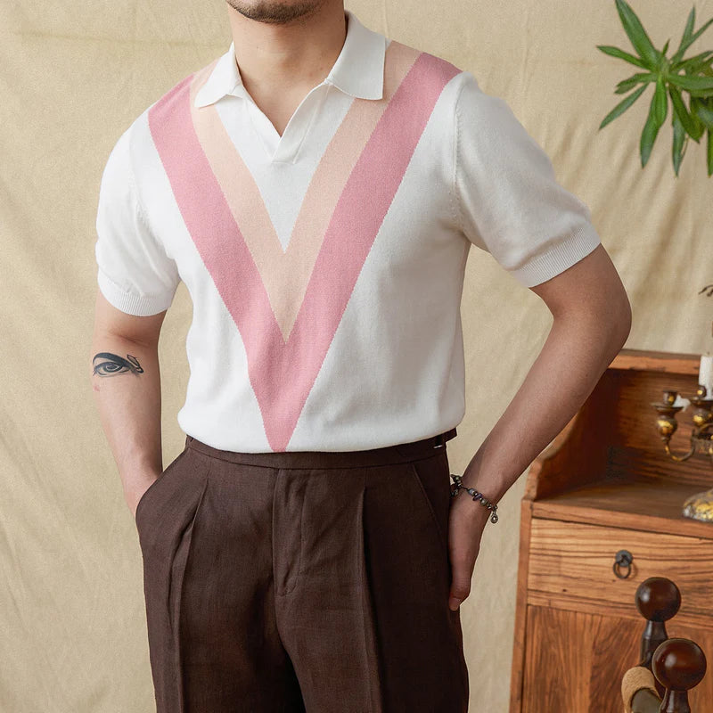 Men's silk blend polo shirt open collar exquisite fit elegant casual wear for special occasions