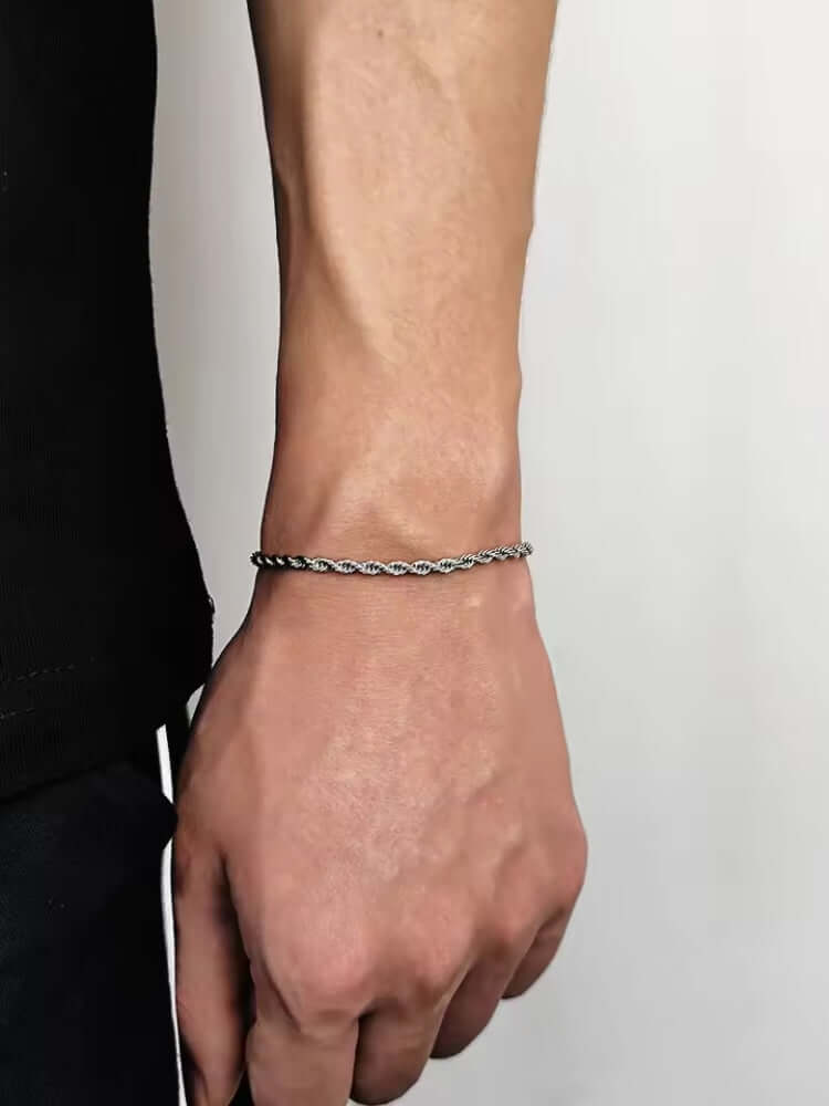 Men's durable metal rope chain bracelet with secure carabiner clasp for casual or formal wear