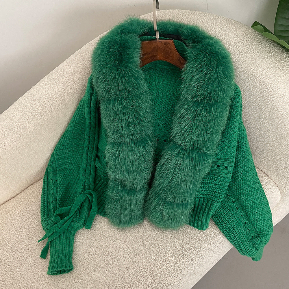 Eleganza Regale luxury knit wool coat with fur placket, statement silhouette, premium warmth for women