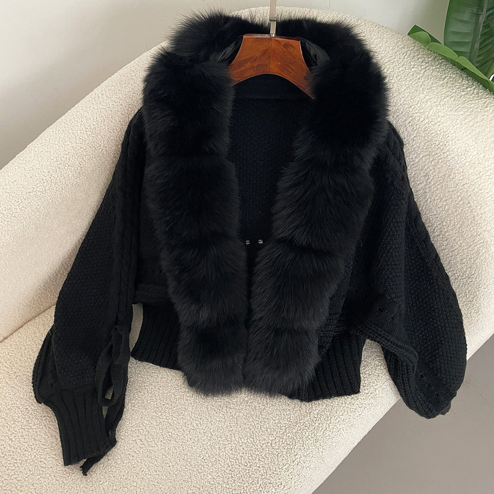 Valentina Rossi ivory luxury knit wool coat with ethically sourced fur placket statement silhouette