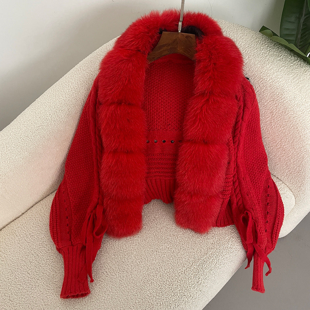 Valentina Rossi Eleganza Regale luxury knit winter coat with ethically sourced fur placket detail