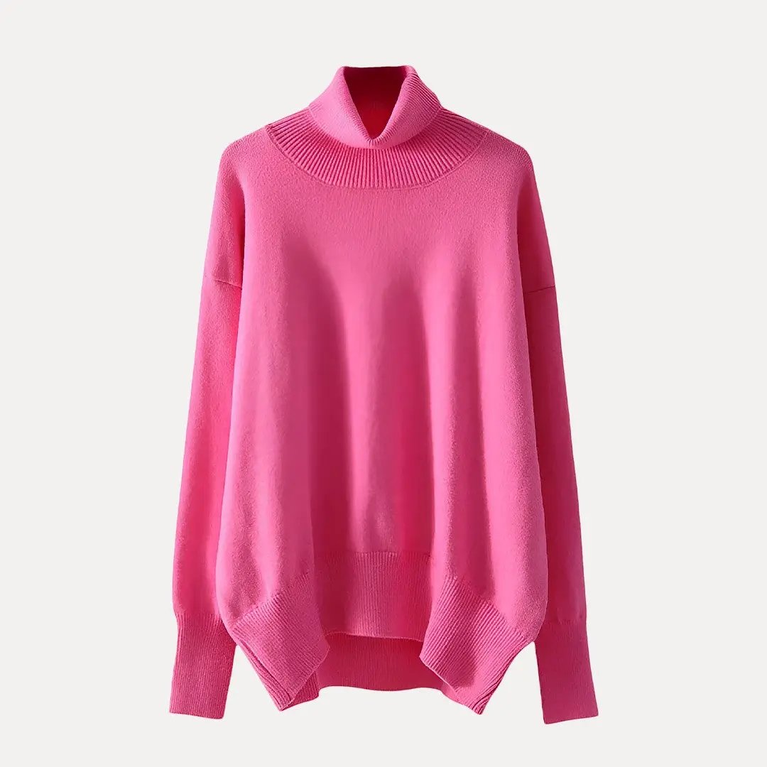 Women's oversized turtleneck sweater soft knit cozy layering essential in neutral tone