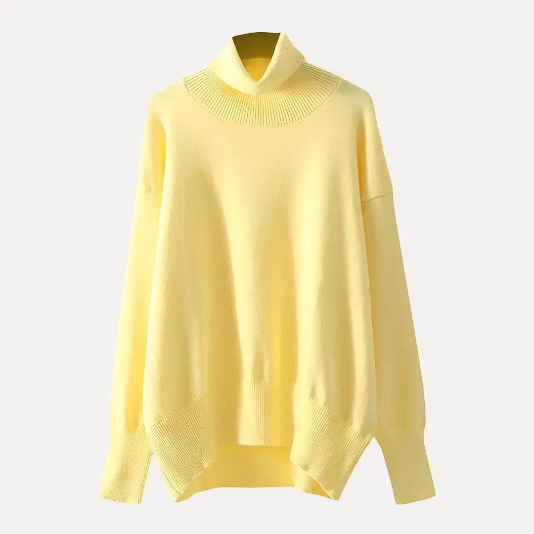 Women's oversized turtleneck sweater soft knit cozy winter layering essential in neutral tone