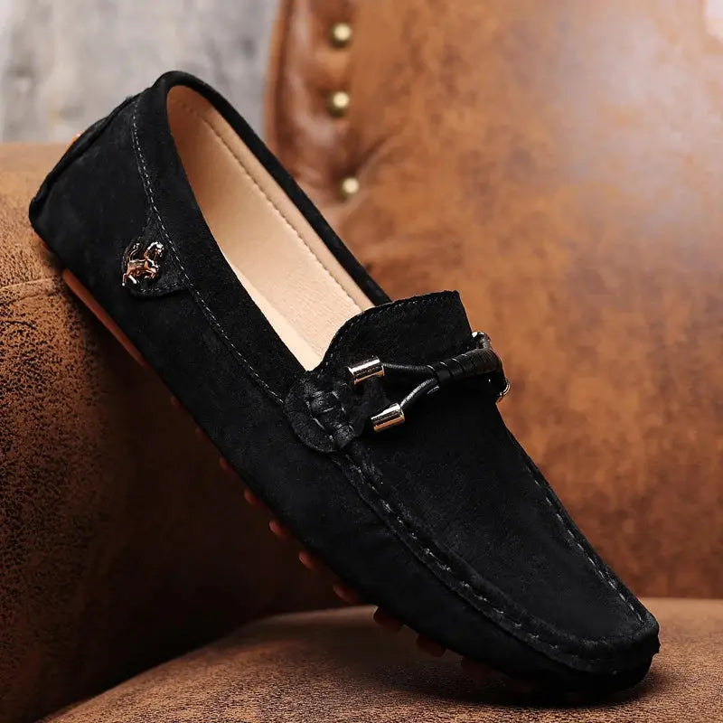 Black velvet suede loafers sleek silhouette anti-slip outsole lightweight professional dress shoes