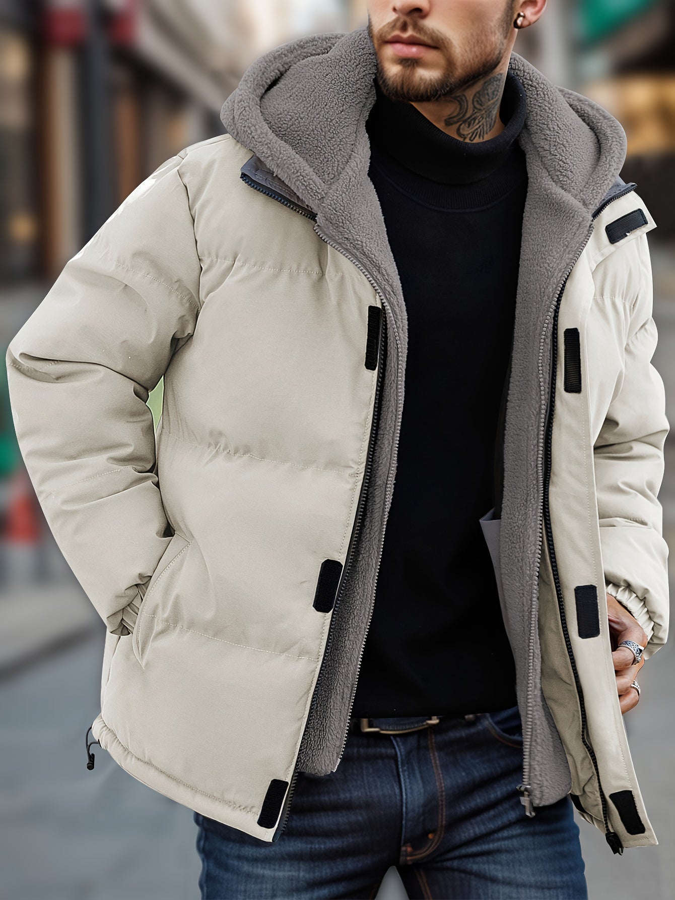 Unisex black puffer winter jacket lightweight insulation slim fit weatherproof urban style