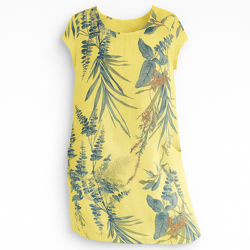 Women's Elisabeth cotton linen dress, relaxed fit round neck, lightweight breathable everyday style