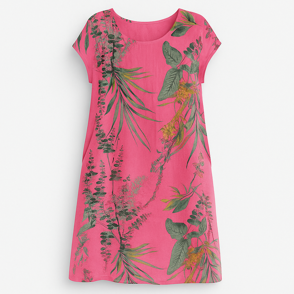 Women's Elisabeth cotton linen dress, relaxed fit round neck, lightweight breathable everyday style