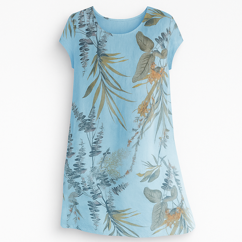 Women's Elisabeth cotton linen dress, relaxed round neck everyday style in breathable lightweight fabric