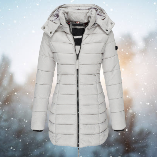 Women's winter quilted long jacket sleek elongated silhouette structured warmth without bulk