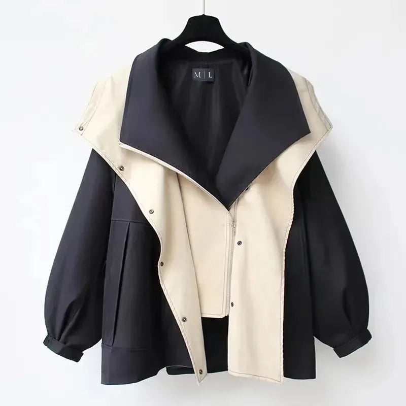 Elise Leroy City Fusion Jacket cotton-poly blend patchwork design with adjustable hood and waist