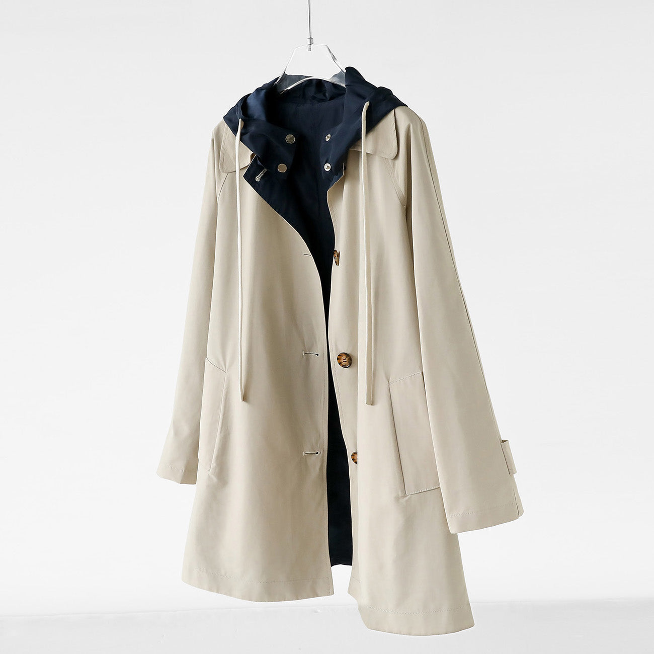 Reversible hooded coat chic retro contrast double-sided cotton blend for modern women