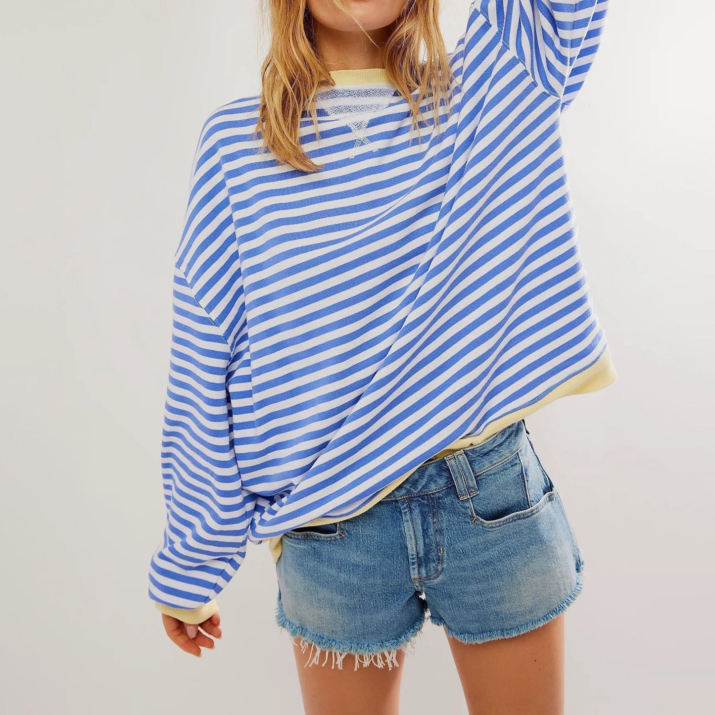 Women's oversized ribbed striped tunic sweatshirt relaxed fit cozy chic everyday comfort layer